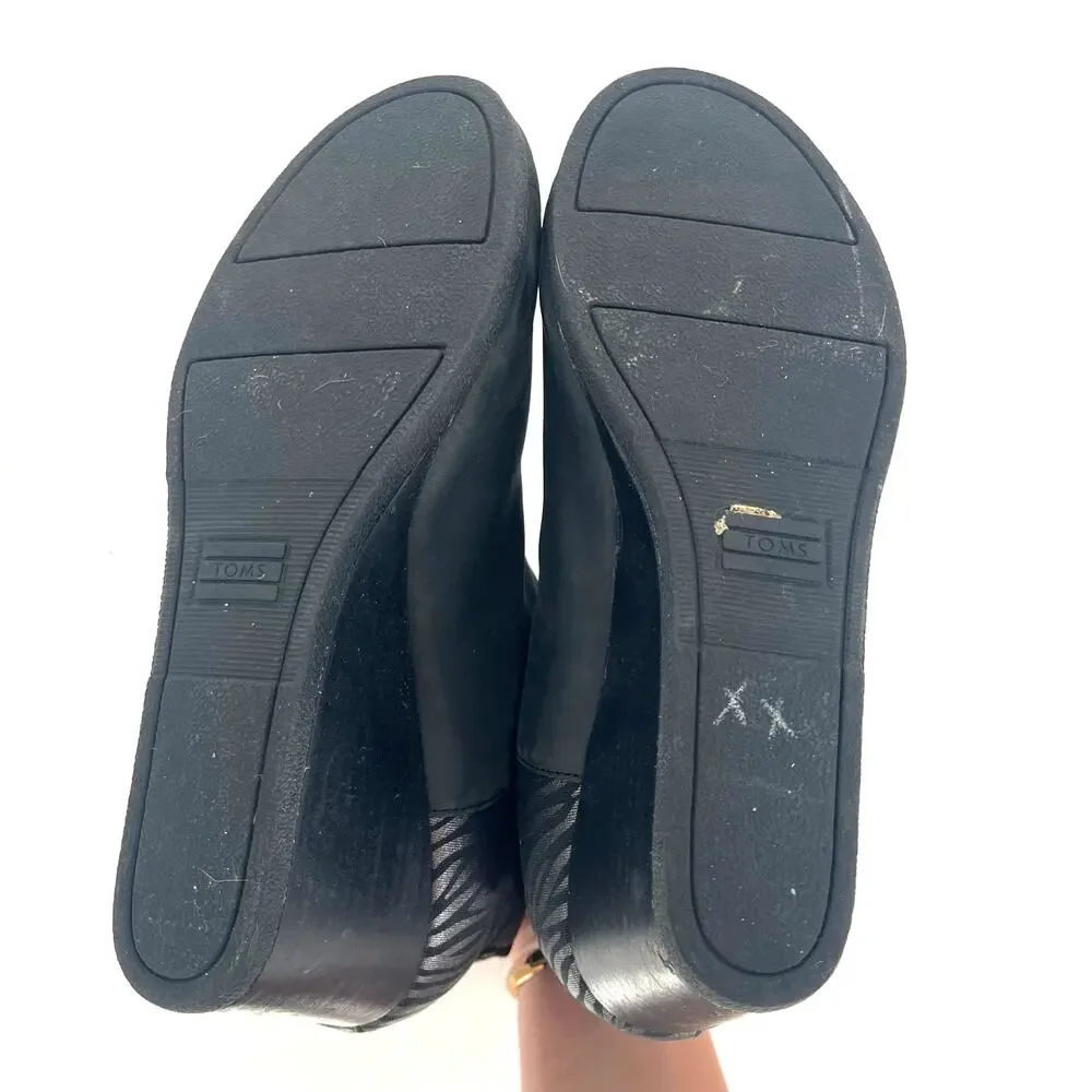 TOMS Kelsey Zebra Wedge Booties Black Suede Chelsea Boots Womens 9